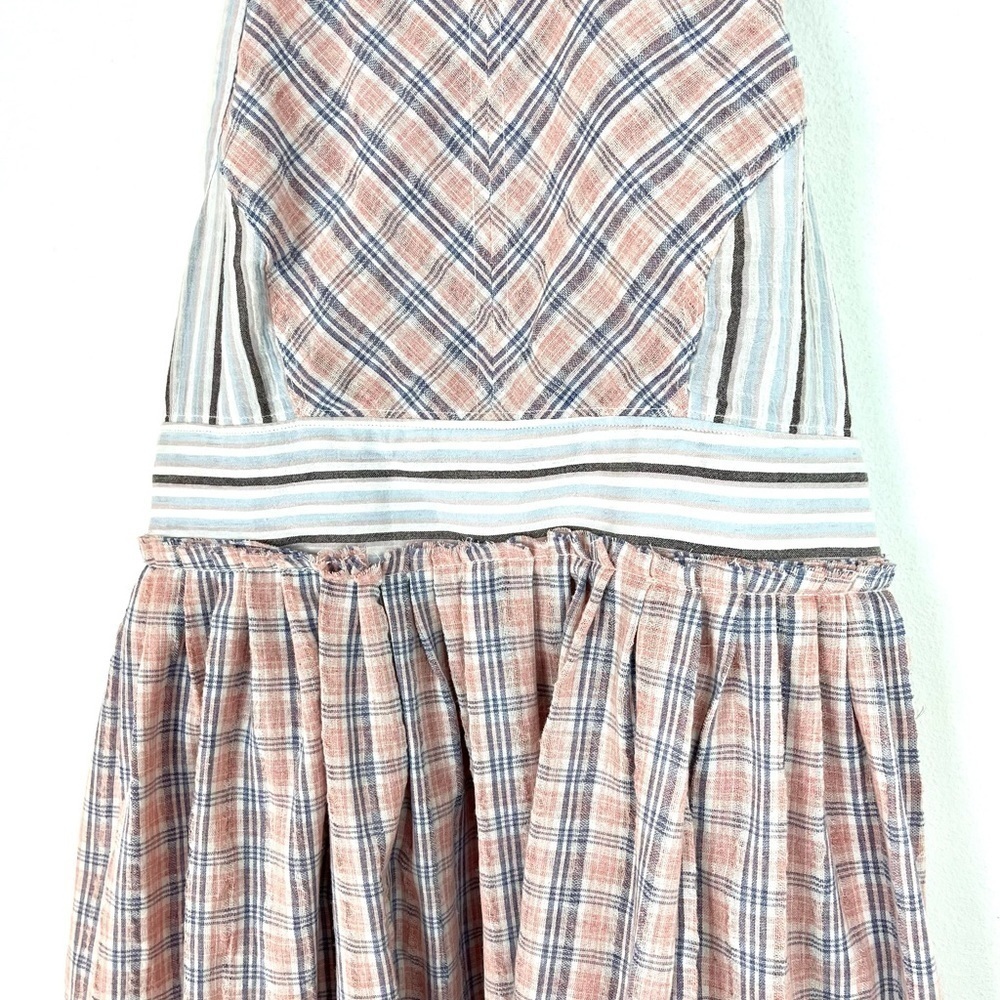 Free People Color Theory Plaid Open Back Tie Apron Relaxed Midi Dress Size XS - Picture 7 of 11